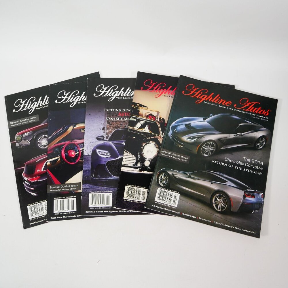 Set Of 5 Highline Autos Magazines Featuring Distinguished Automobiles